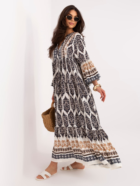 Rochie maxi oversize cu imprimeu și mâneci 3/4