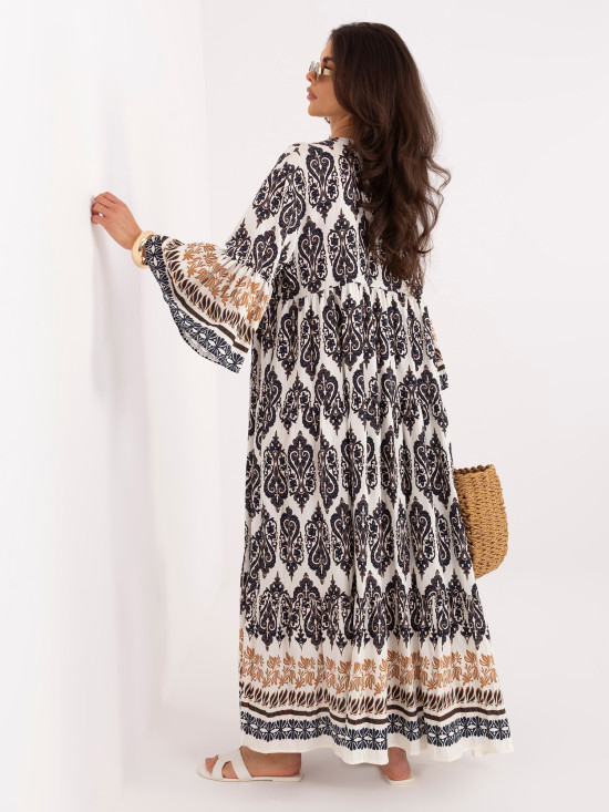 Rochie maxi oversize cu imprimeu și mâneci 3/4