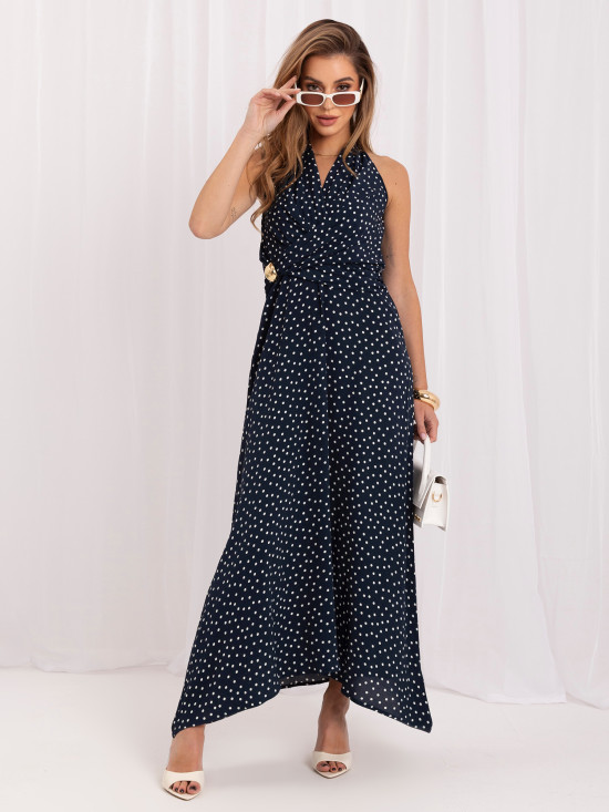 Rochie maxi cu buline și șnur decorativ