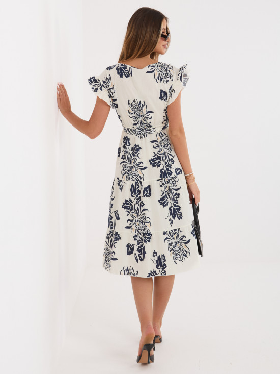 Rochie midi bleumarin cu imprimeu și curea