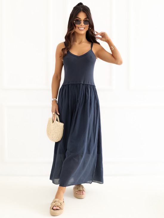 Rochie maxi bleumarin cu bretele