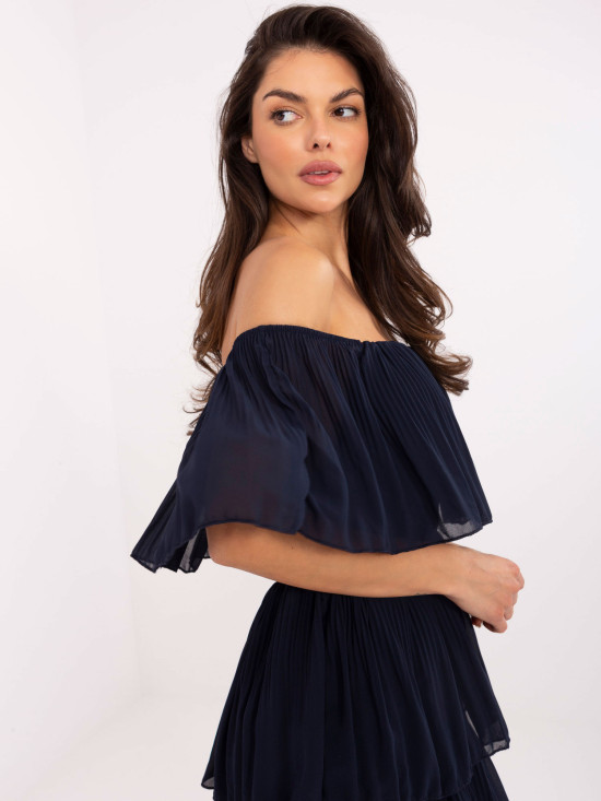 Rochie elegantă evazată în culoare albastră