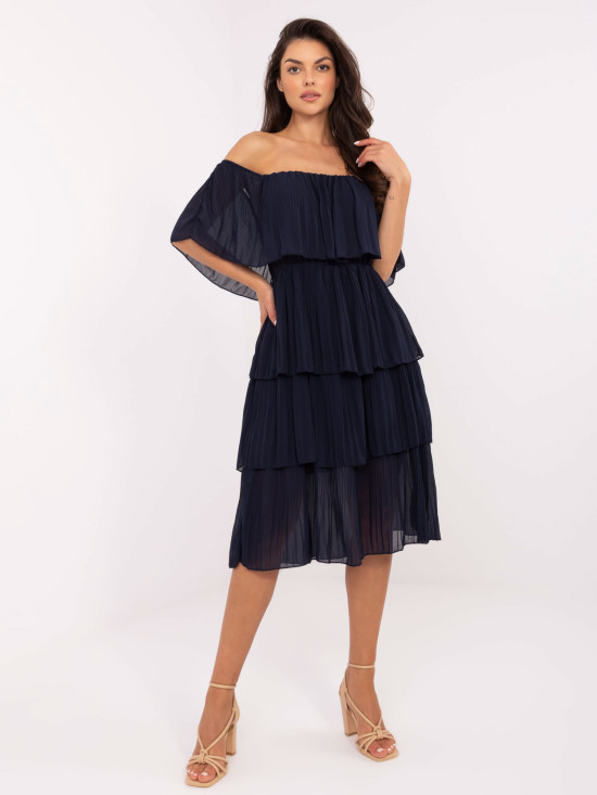 Rochie elegantă evazată în culoare albastră