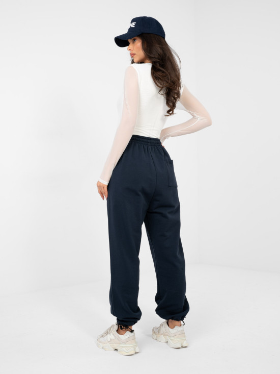 Pantaloni jogger bleumarin cu talie înaltă