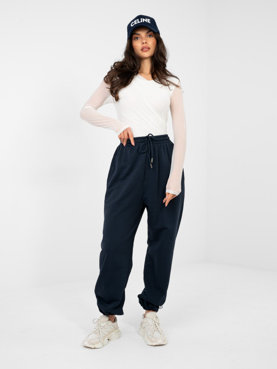 Pantaloni jogger bleumarin cu talie înaltă