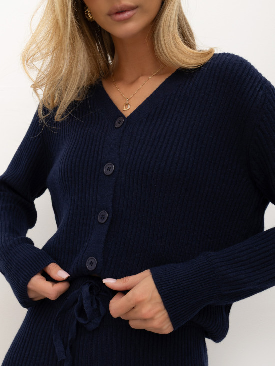 Set albastru cu cardigan și pantaloni largi