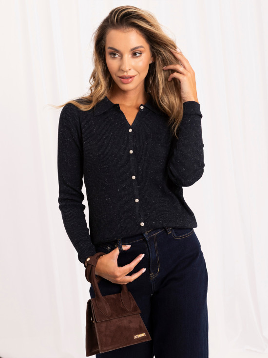 Pulover polo elegant bleumarin cu guler