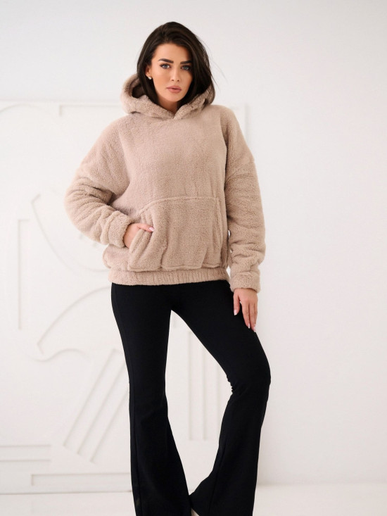 Hanorac bej cu glugă și buzunar