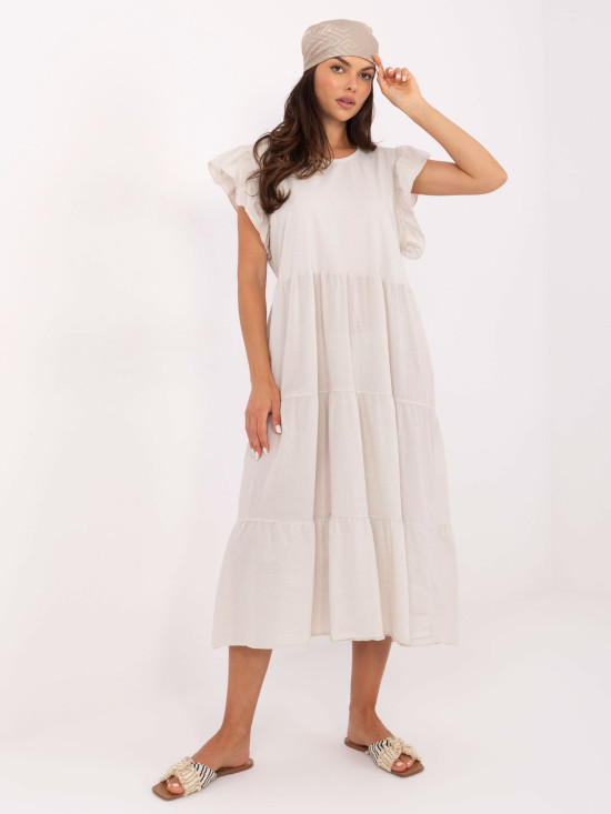 Rochie oversize bej cu volan