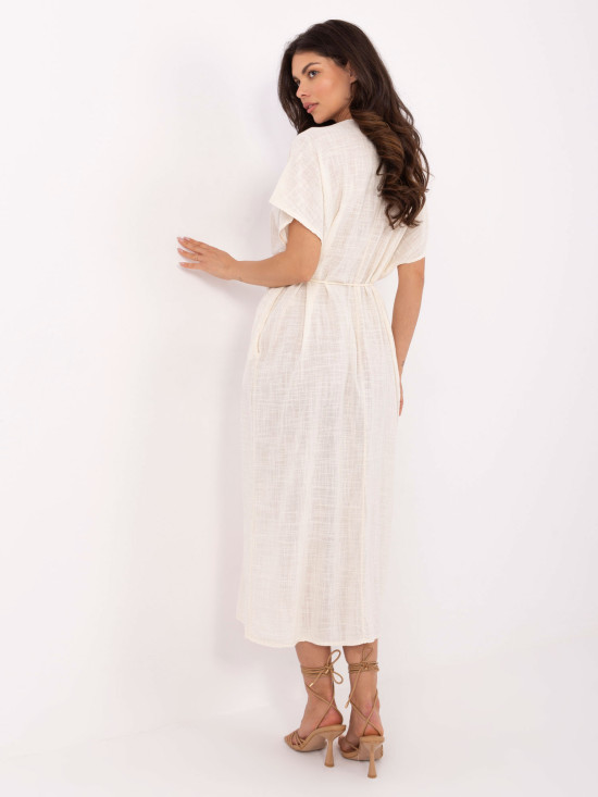 Rochie de vară oversize bej cu curea și buzunare