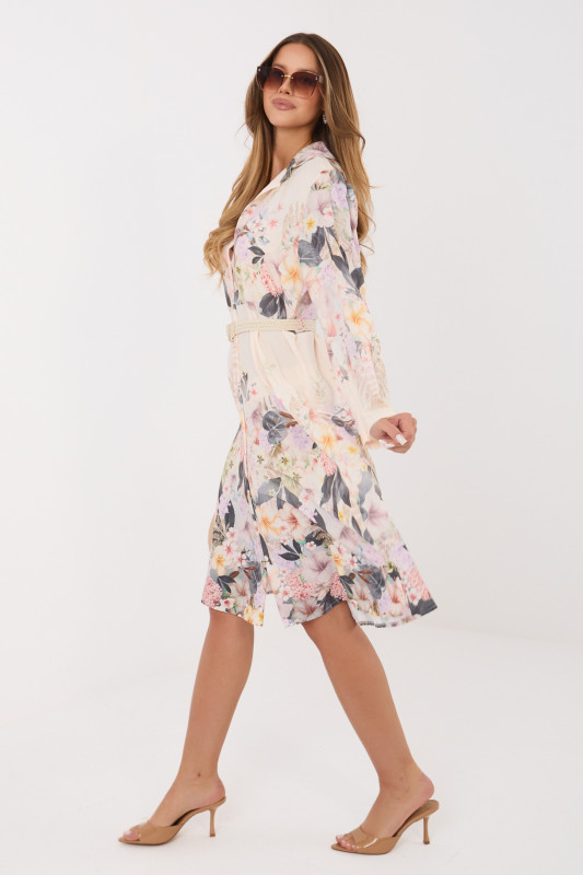 Rochie bej evazată cu imprimeu floral