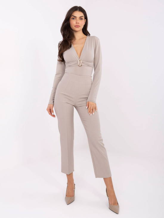 Pantaloni eleganți bej tip țigaretă