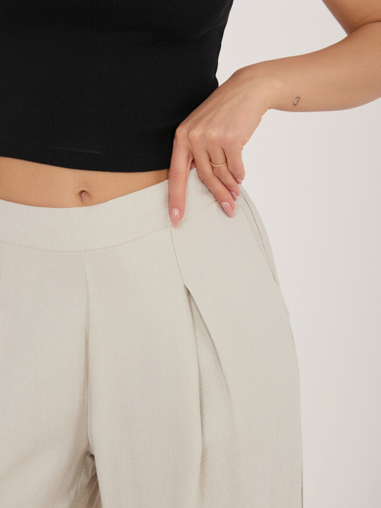 Pantaloni palazzo bej din vâscoză