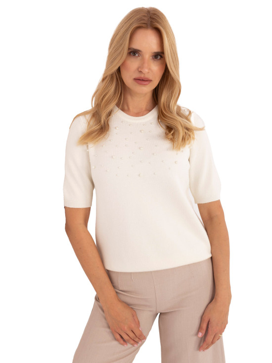 Pulover elegant bej cu aplicație