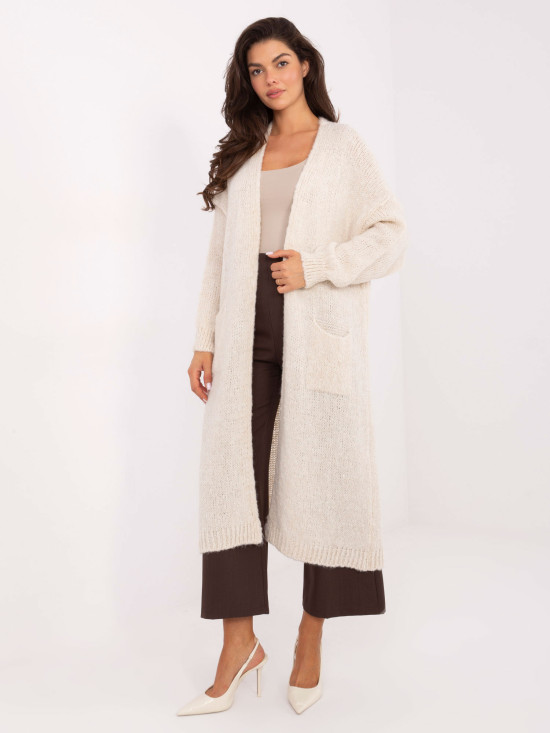 Cardigan bej lung cu buzunare