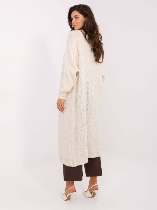 Cardigan bej lung cu buzunare