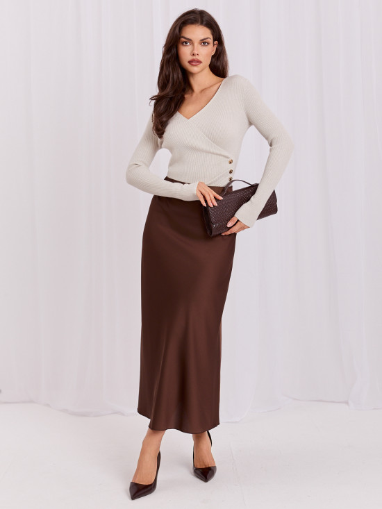 Pulover bej elegant cu decolteu petrecut