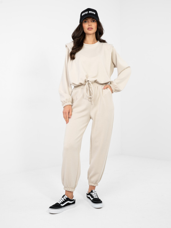 Set bej cu mâneci lungi și cordon