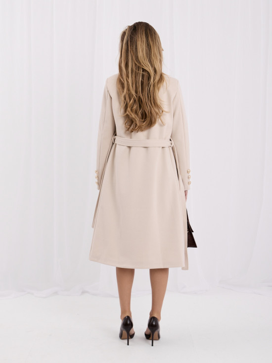Palton elegant bej deschis cu curea