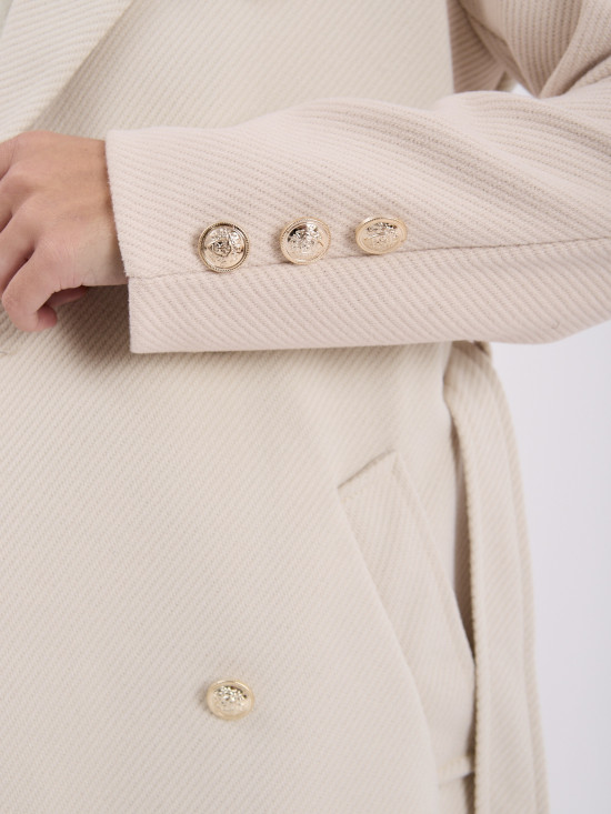 Palton elegant bej deschis cu curea