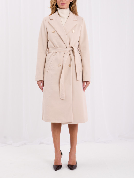 Palton elegant bej deschis cu curea