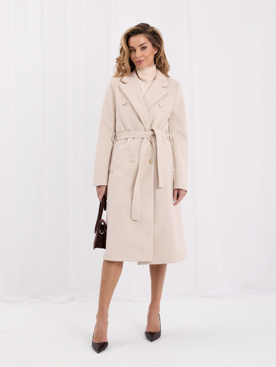 Palton elegant bej deschis cu curea