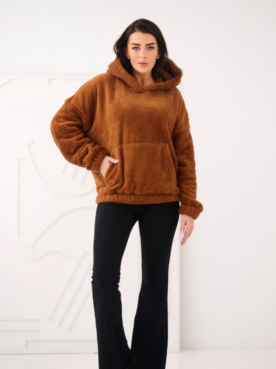 Hanorac bej cu glugă și buzunar