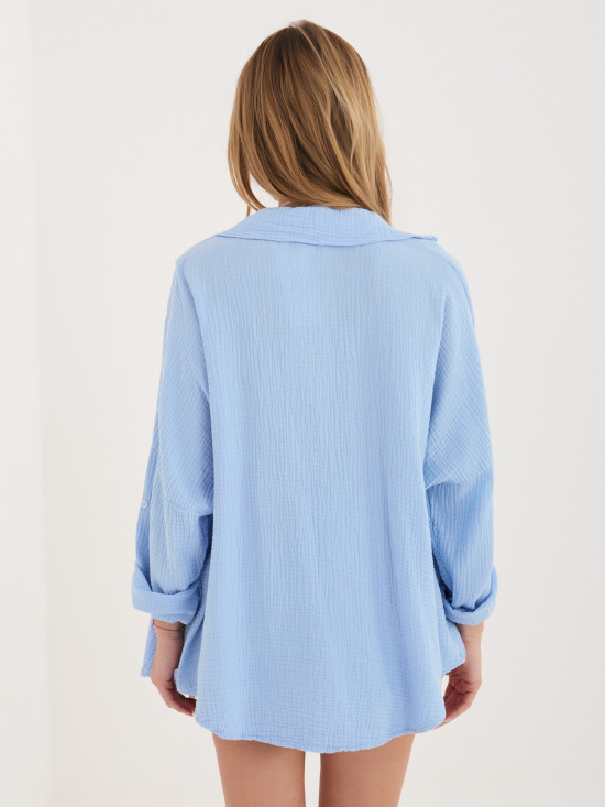 Cămașă albastru deschis din bumbac cu guler