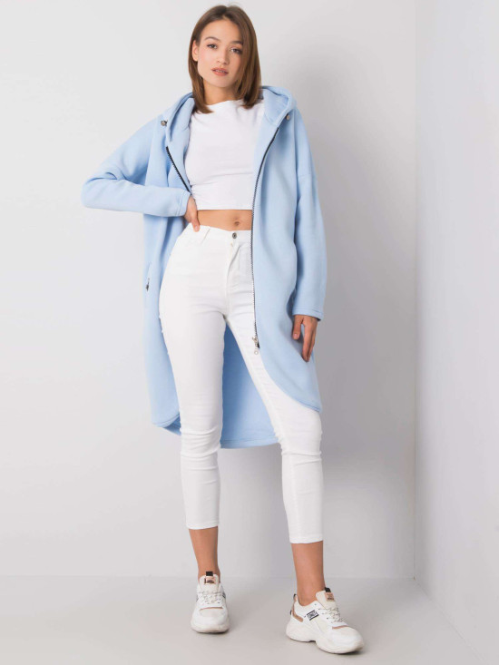 Hanorac lung albastru deschis cu glugă și fermoar