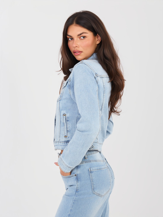 Jachetă scurtă din denim albastru deschis