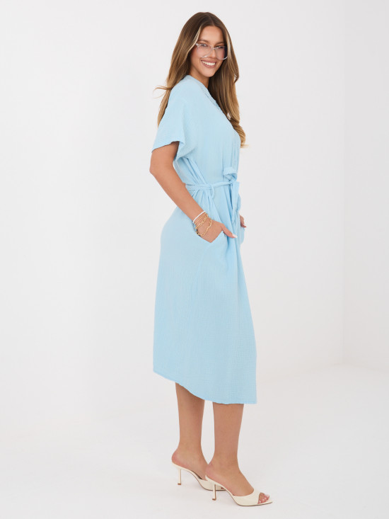 Rochie midi evazată bleu cu curea