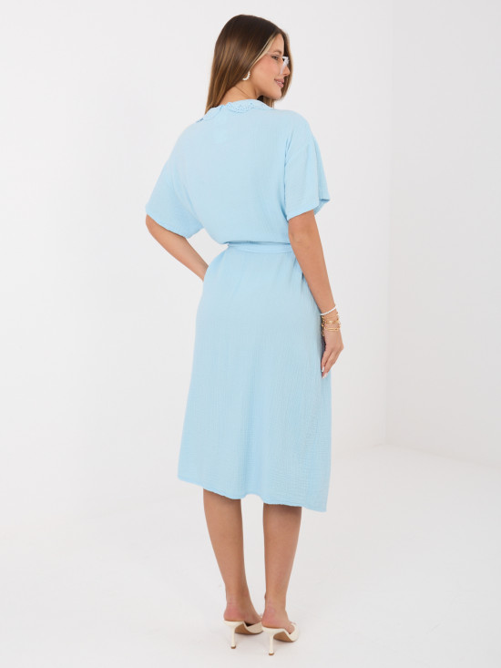 Rochie midi evazată bleu cu curea