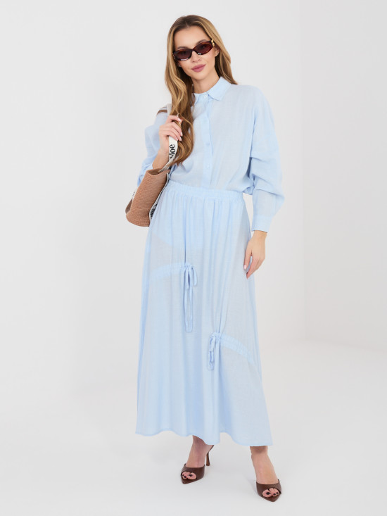 Fustă midi bleu cu cordon