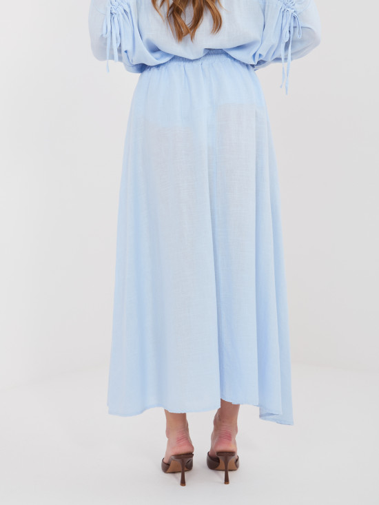 Fustă midi bleu cu cordon