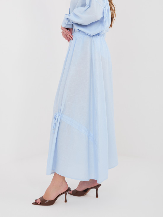 Fustă midi bleu cu cordon