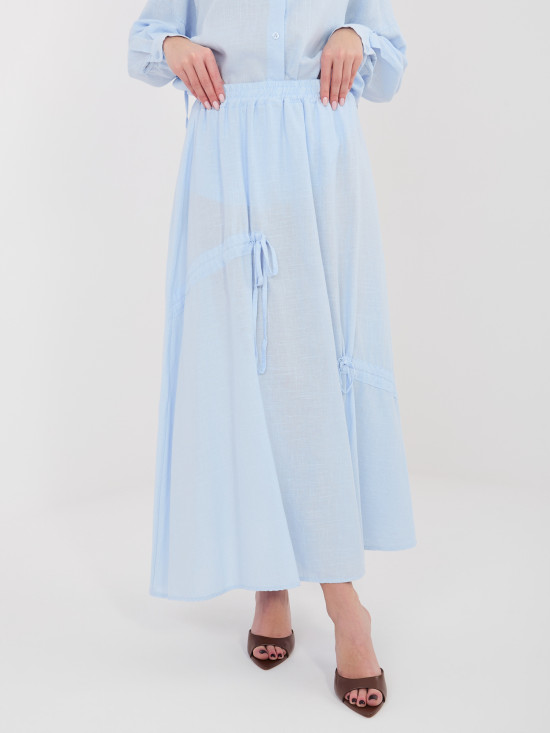 Fustă midi bleu cu cordon