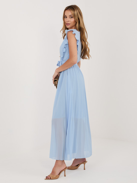 Rochie midi evazată bleu cu curea