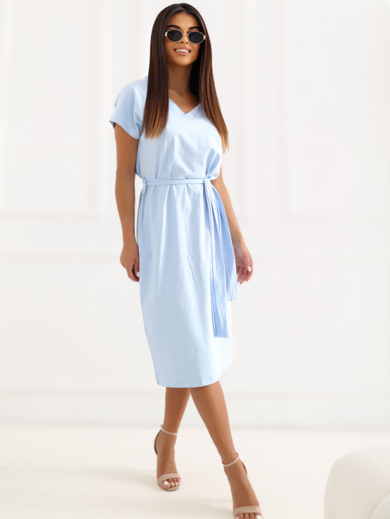 Rochie midi bleu cu curea
