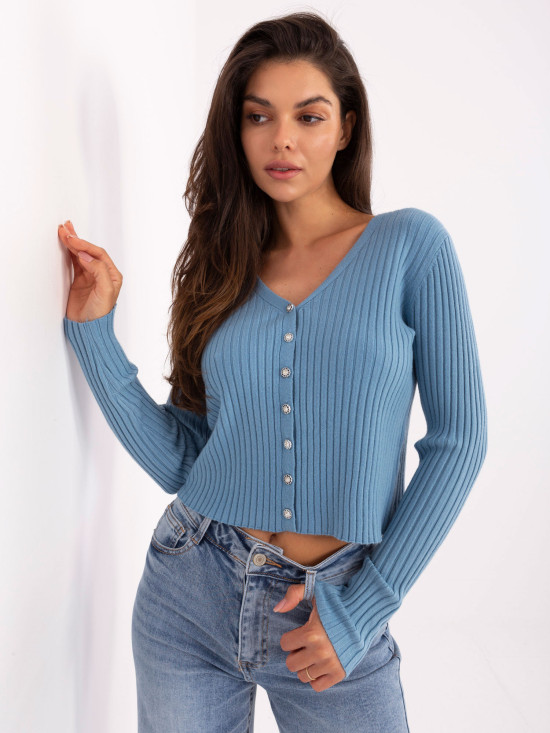 Pulover elegant albastru cu decolteu în V