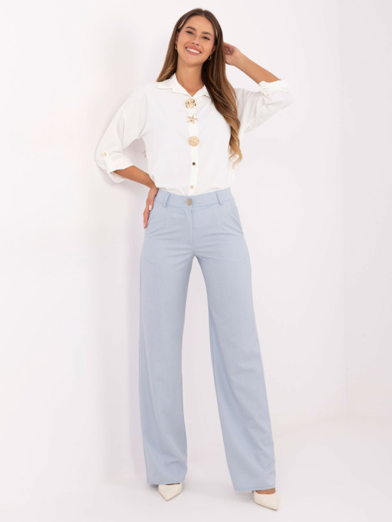 Pantaloni eleganți din material, albastru deschis, cu croială largă