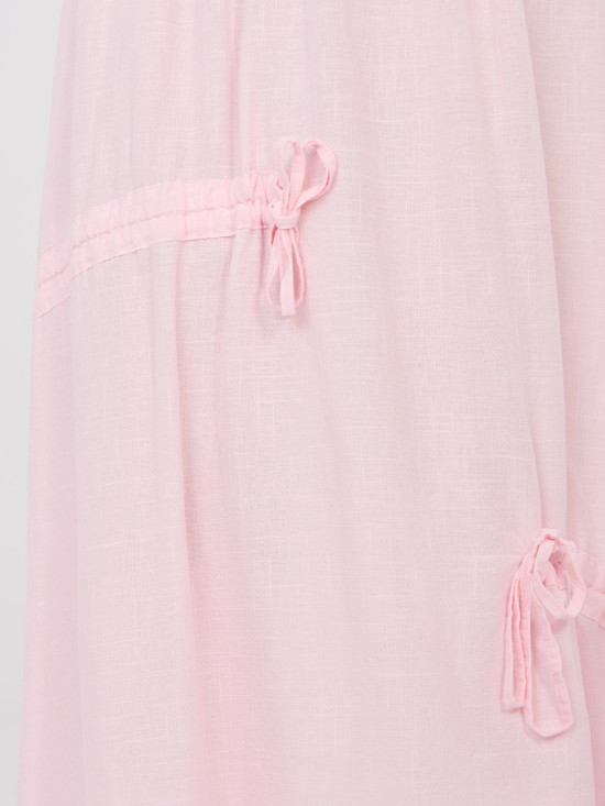 Fustă midi roz deschis cu cordon