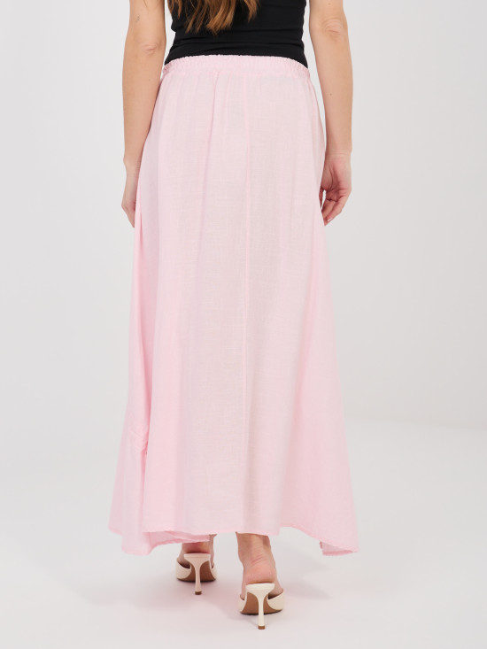 Fustă midi roz deschis cu cordon