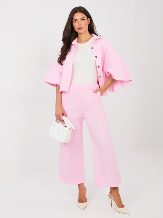 Jachetă scurtă roz din denim cu volan