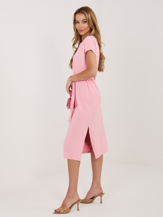 Rochie de vară roz deschis din bumbac cu curea