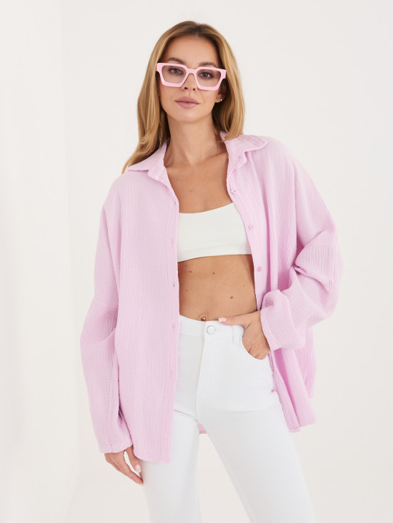 Cămașă roz deschis din bumbac cu guler