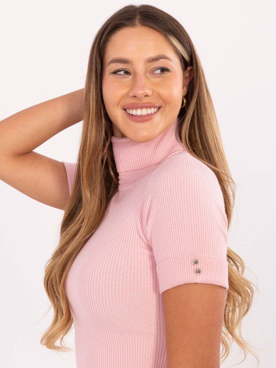 Pulover roz elegant cu guler