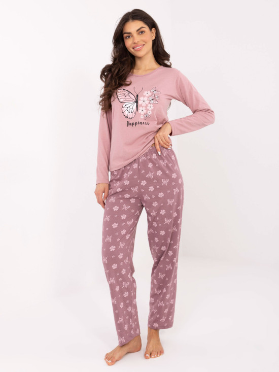 Pijamă din bumbac cu imprimeu, roz