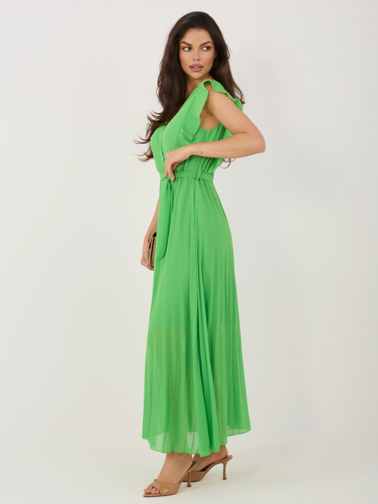 Rochie midi evazată verde deschis cu curea