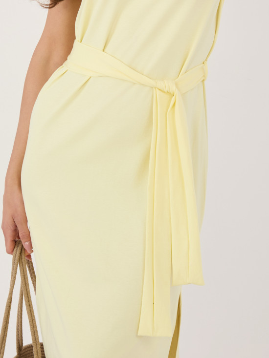 Rochie de vară galben deschis din bumbac cu curea