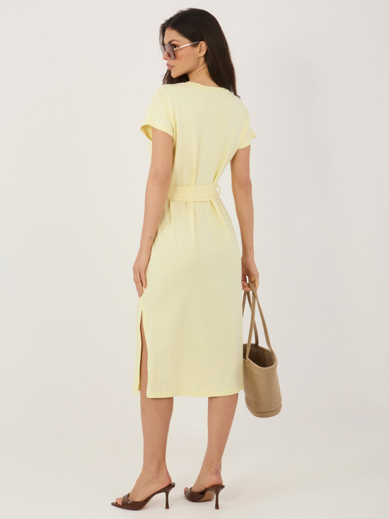 Rochie de vară galben deschis din bumbac cu curea